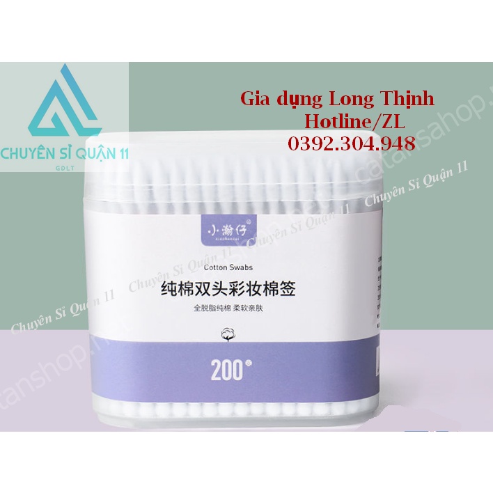 Hộp 200 tăm bông 2 đầu vệ sinh tai, mũi - kháng khuẩn, mềm mịn