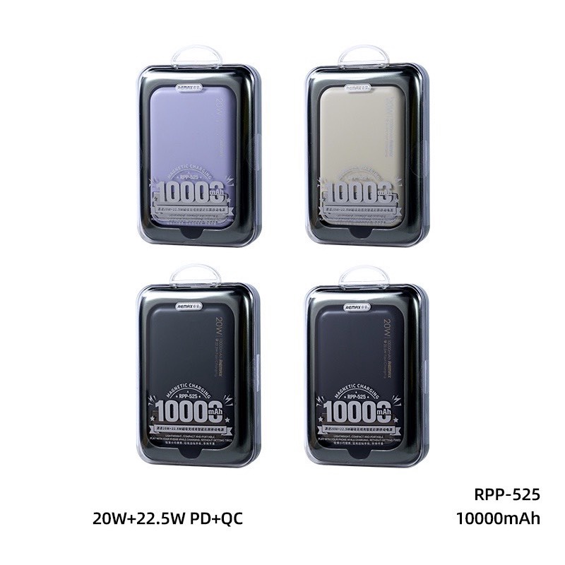 Pin dự phòng không dây Remax RPP-525 10000mAh sạc nhanh không dây 15W có dây chuẩn PD max 22.5W