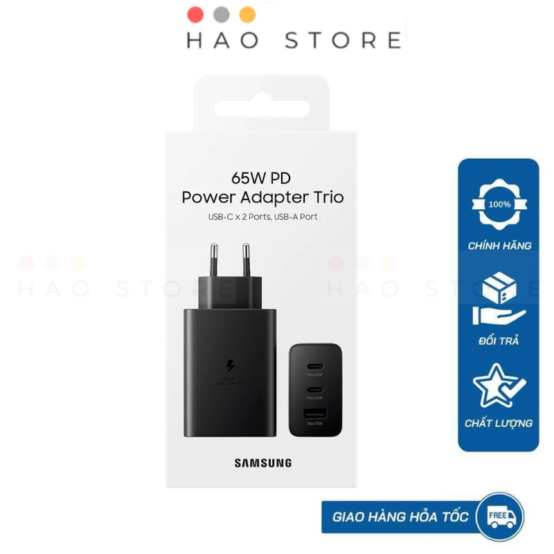 Củ sạc nhanh 65W Samsung EP-T6530N 3 cổng - Hàng Chính Hãng