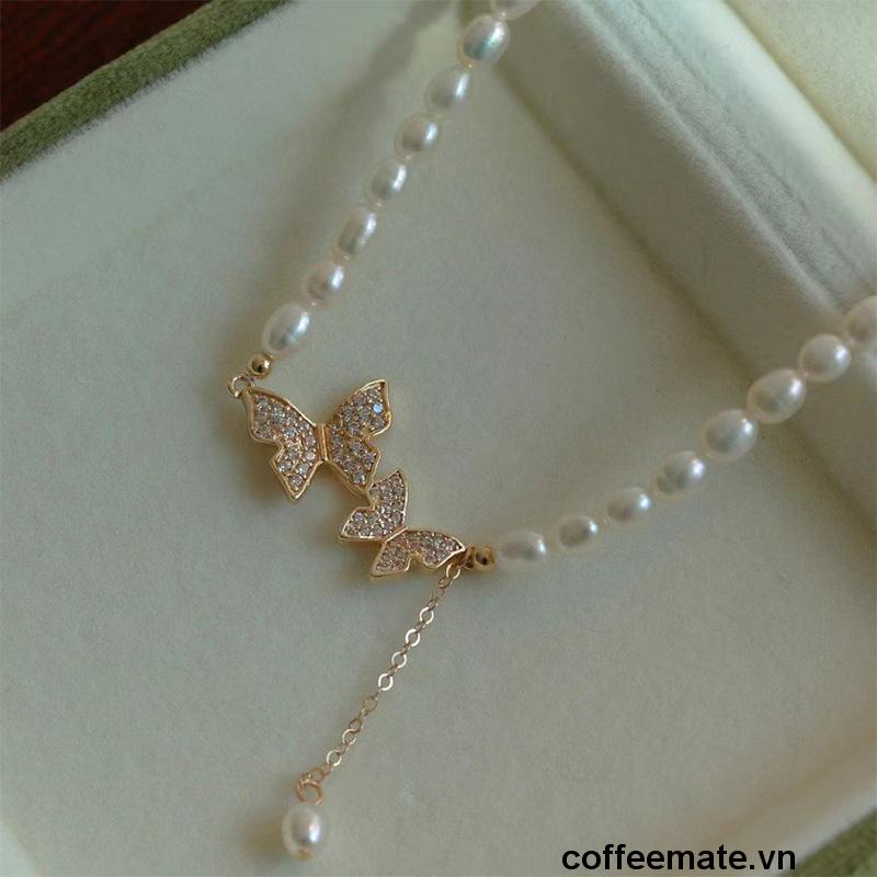 【coffeemate】⚡ Vòng cổ choker hình bướm đính ngọc trai giả thời trang hàn quốc cao cấp sang trọng
