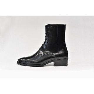 Giày zip boot cột dây màu đen da bò patent