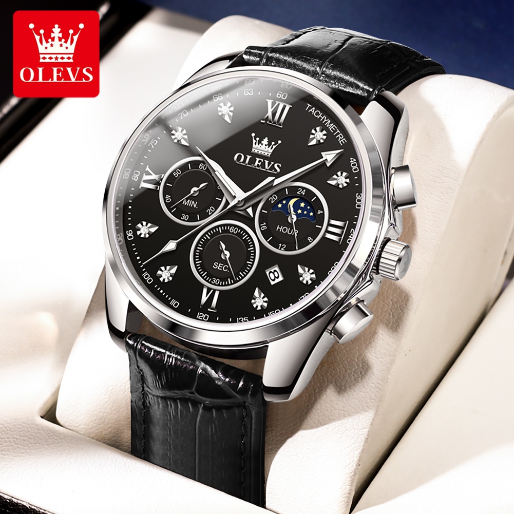 Đồng Hồ Nam Chính Hãng OLEVS 2888 Dây Da Chức Năng Chronograph Lịch Mặt Dạ Quang Chống Nước