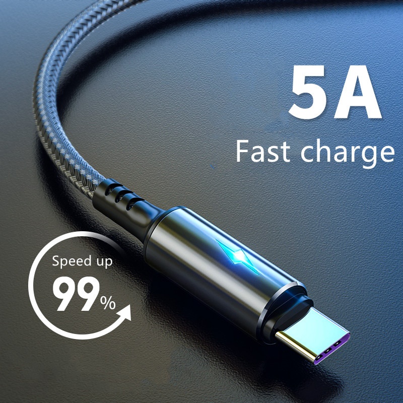 Cáp Sạc Nhanh 5A Cổng Micro USB Type C Dài 1.2M Có Đèn LED Báo Hiệu Cho Điện Thoại Android