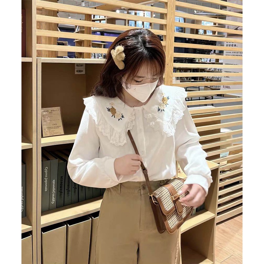 Áo sơ mi nữ phối màu viền bèo xinh FREESHIP 50K A,016 aobabydoll