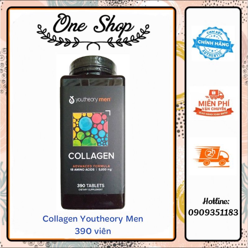 (Date 2026) Viên uống Collagen Youtheory Men's Type 1 2 & 3 dành cho nam 5000mg 390 viên của Mỹ