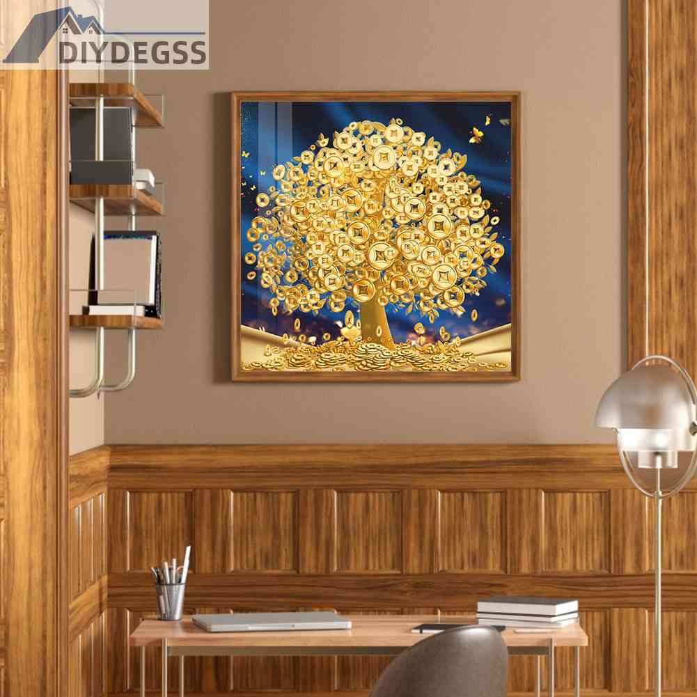 Tranh Đính Đá Kim Cương Toàn Bộ 5D DIY Hình Vẽ Cây Tiền