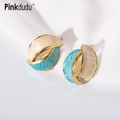 Khuyên tai Pinkdudu PD718 hợp kim hình chữ C phối màu tương phản thời trang cho nữ