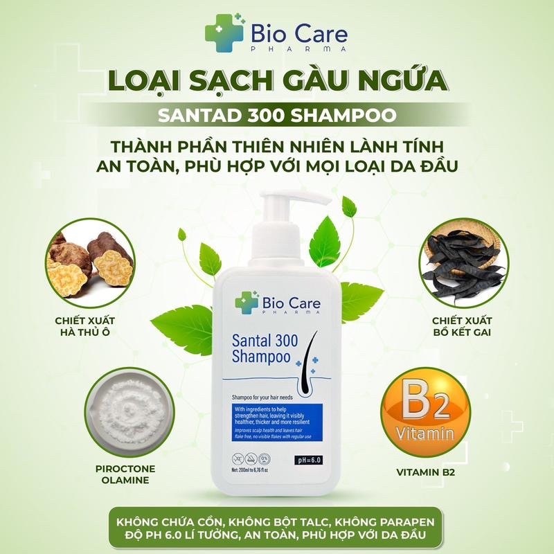 Dầu gội dược liệu BIO CARE PHARMA giảm gàu, nấm ngứa da đầu Santal 300 Shampoo 200ml