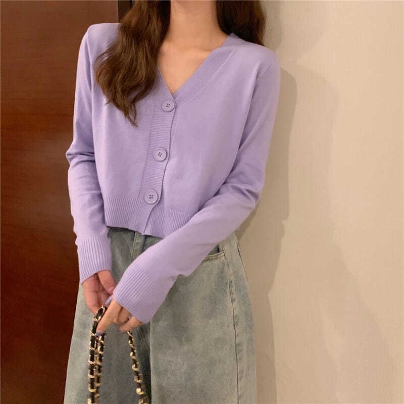 Áo Khoác Cardigan Dệt Kim Tay Dài Cổ Chữ v Dễ Phối Đồ