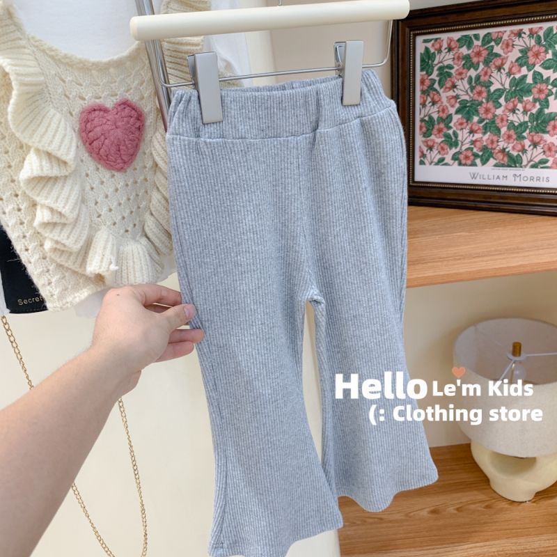 Quần Dài Ống Loe Lưng Cao Màu Trơn Phong Cách Hàn Quốc Thời Trang Mùa Thu Cho Bé Gái