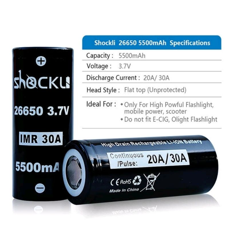 Pin Shockli 26650 5500mah xả cao 20/30a