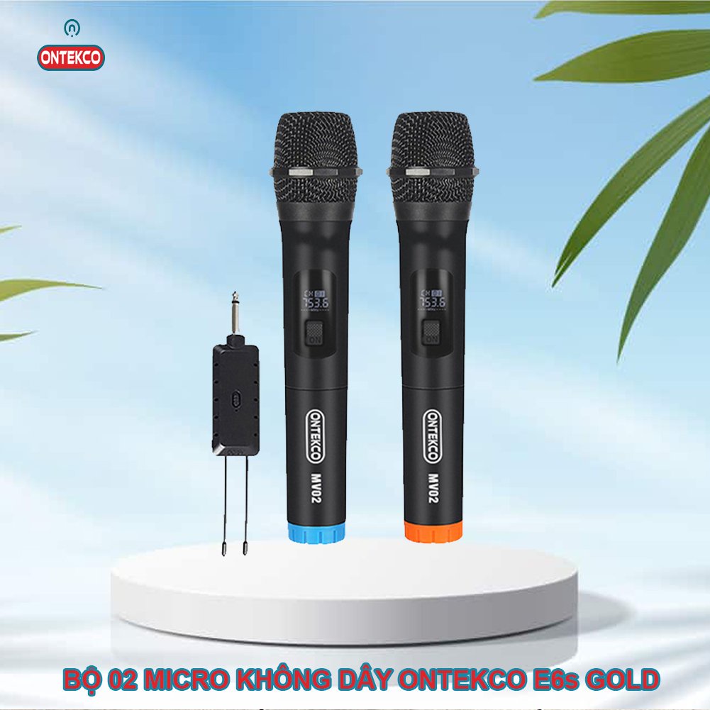 Bộ 2 micro không dây ONTEKCO MV02 hát karaoke gia đình chuyên nghiệp hỗ trợ tất cả các loại thiết