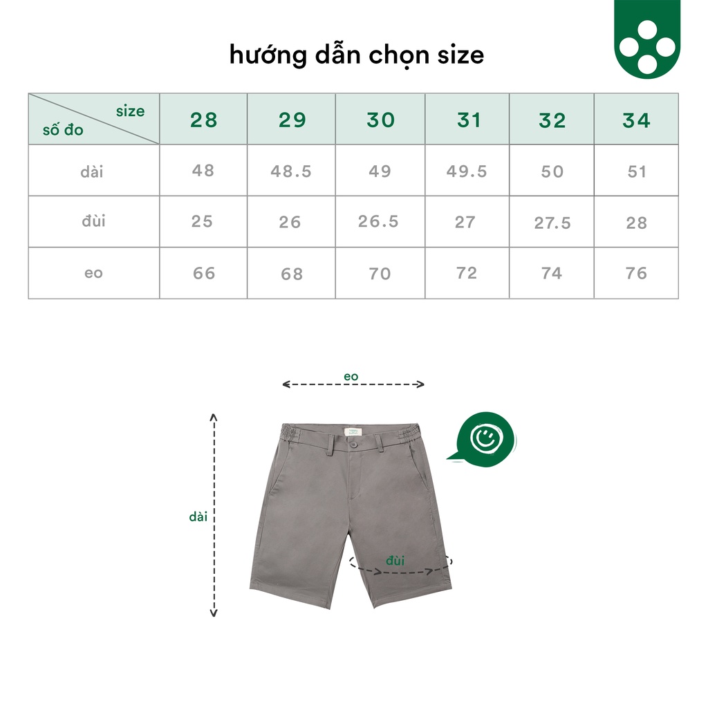 Quần Short Nam Viền Lai - vải kaki, dài ngang gối - Happy Button