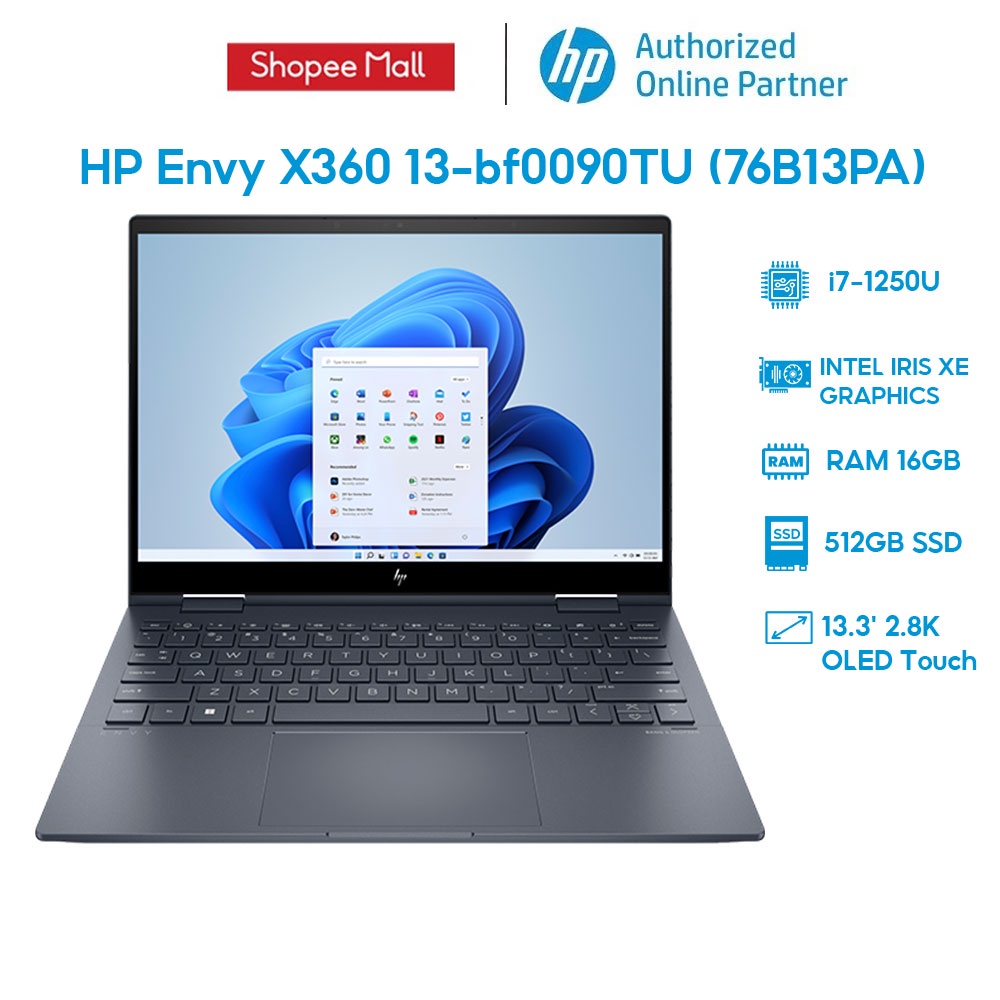 [Nhập ELHP12C giảm 12%] Laptop HP Envy X360 13-bf0090TU 76B13PA i7-1250U | 16GB | 512B | Intel Iris Xe Graphics