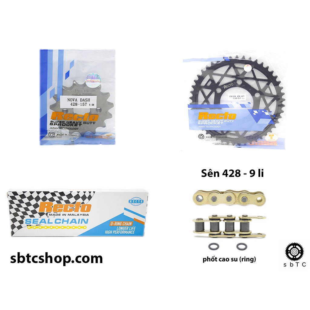 NSD Nhông sên dĩa RECTO phốt cao su vàng CB150R 2019 CBR150R chính hãng