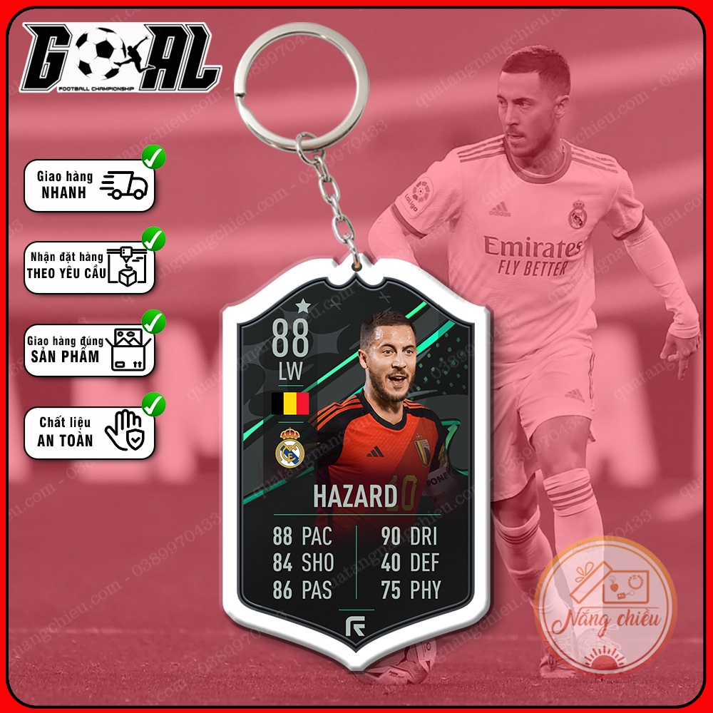 Móc khóa cầu thủ Eden Hazard thiết kế hiện đại-phụ kiện treo balo mới nhất 2023-thẻ bóng đá ấn tượng cao cấp[4525-4536]