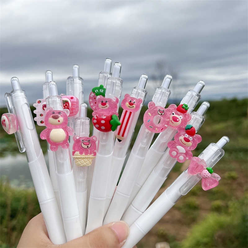Bút Bi Hình Gấu Dâu Tây Nhiều Kiểu Dáng Dễ Thương Chất Lượng Cao