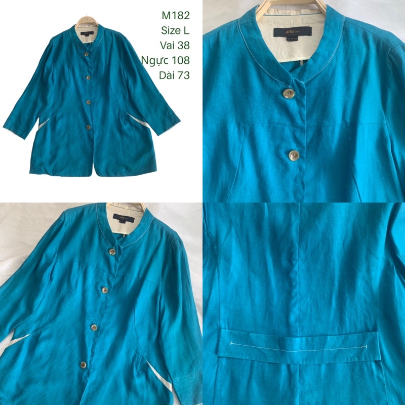 Áo khoác M182 dáng dài 1 lớp kiểu sơ mi cổ trụ chất linen 2hand Hàn si ảnh thật