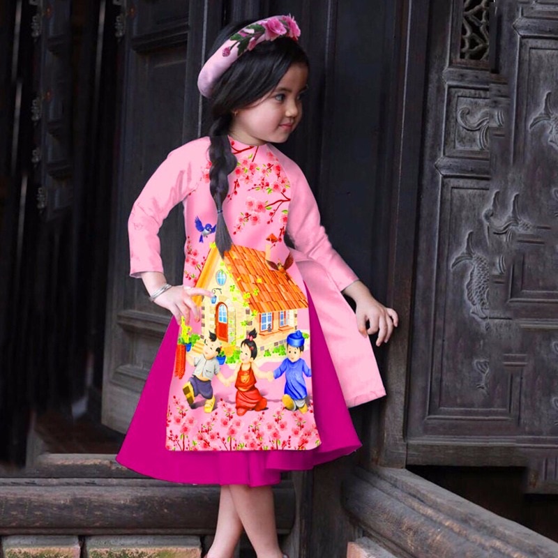 ÁO DÀI CÁCH TÂN CHO BÉ GÁI,TẶNG KÈM CHÂN VÁY VÀ MẤN CHO BÉ GÁI TẾT 2022