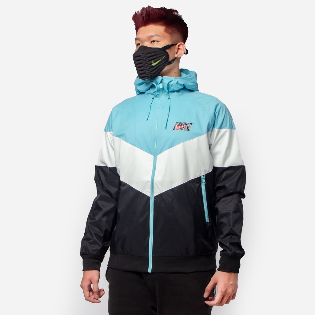 Áo Khoác Nam Nike Chính Hãng Thể Thao Windbreaker With Back Printed Jacket - Đen / Trắng / Xanh