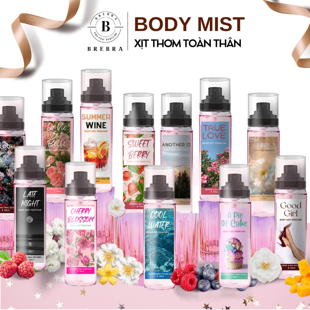 Another 13 - Body mist 50ml có nhũ lưu hương 5 tiếng 35 mùi hương lựa chọn, xịt thơm toàn thân Brebra chai nhỏ gọn