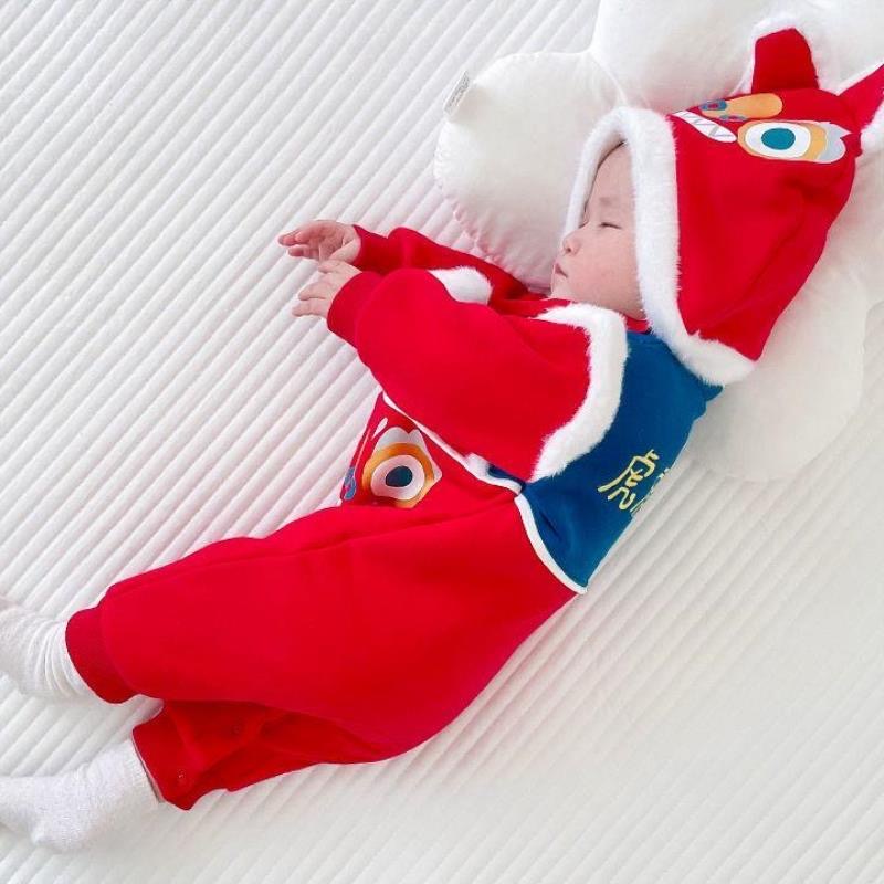 Babyfair. Áo Liền Quần Hoạt Hình Cho Bé Phong Cách Trung Hoa Nút Bện Dày Ấm Dễ Thương Mềm Mại Trẻ Sơ Sinh