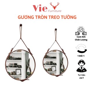 Gương Treo Tường 💗FREESHIP💗 Gương Phòng Ngủ Dây Da Cao Cấp Đường Kính 40-50cm