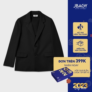 Áo khoác blazer nam form rộng hàn quốc màu đen, kem 2 khuy cài thương hiệu JBAGY - JK0101
