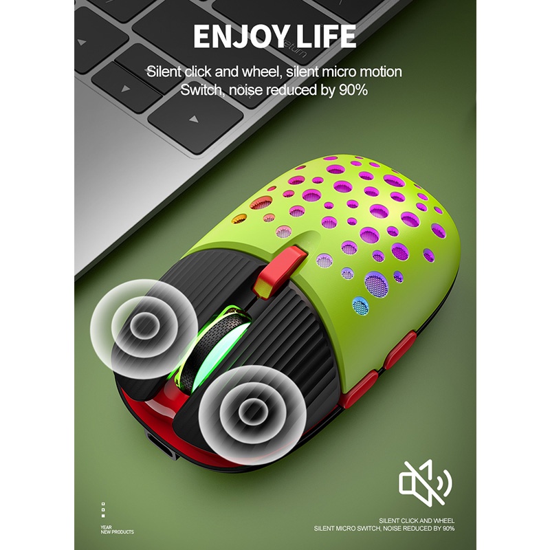 Chuột máy tính không dây thiết kế hình bọ cánh cứng sạc không dây có đèn led phát sáng K-SNAKE BM900