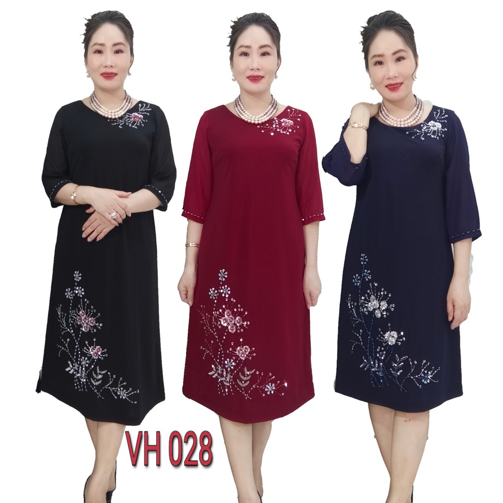 Váy đầm trung niên VH028 tặng Mẹ thiết kế đính đá kim sa ,sang chảnh ,fom dáng che khuyết điểm bụng rất tốt,.