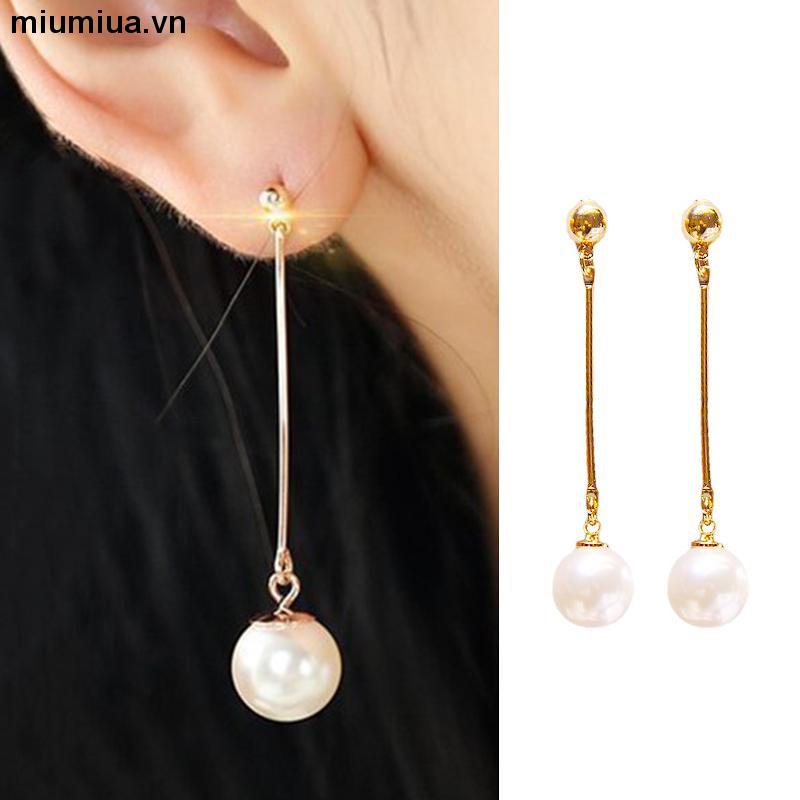 miumiuaKhuyên Tai Dài gắn hạt Ngọc Trai thời trang Cho Nữ