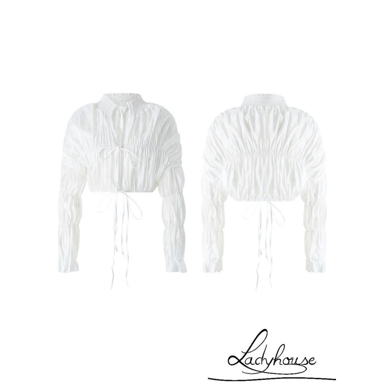 Áo Crop Top Tay Phồng Dài Màu Trơn Buộc Dây Dành Cho Nữ (Màu Trắng)