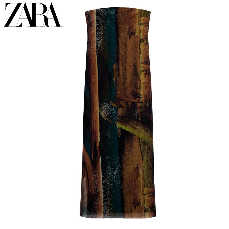 Zara Đầm Lụa Phối Lưới In Họa Tiết Thời Trang Mùa Hè Cho Nữ 5039819