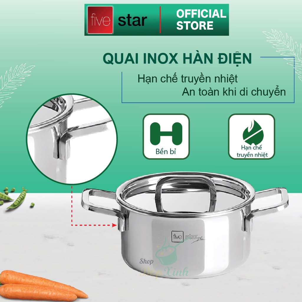 Bộ nồi 3 lớp đáy liền inox 304 cao cấp Fivestar Plus 4 món bếp từ nắp inox