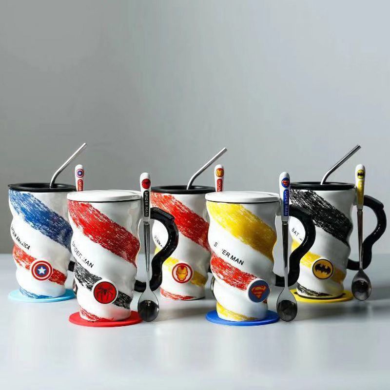 Cốc Uống Cà Phê Bằng Sứ Dung Tích Lớn Kèm Nắp Và Muỗng Đơn Giản Sáng Tạo Phong Cách Châu Âu Dành Cho