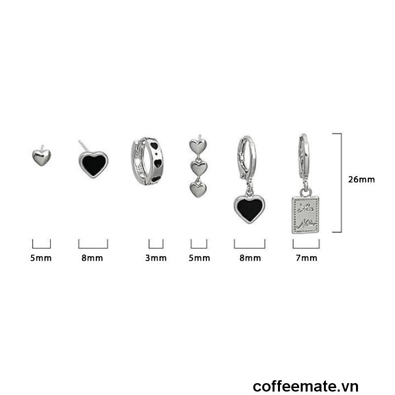 【coffeemate】⚡Bộ Sáu Bông Tai Hình Trái Tim Thời Trang 2023 Cho Nữ