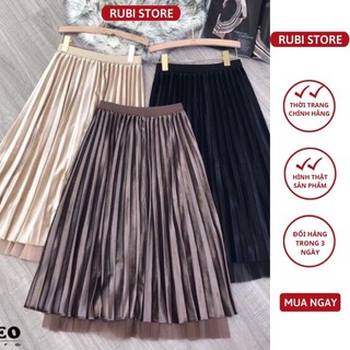 Chân váy nhung xếp li phối voan dáng xòe dài hai lớp mặc được hai mặt LINH RUBI STORE V013