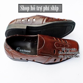 Hỗ trợ Ship-  -Giày da thật- RỌ 2145 MÀU NÂU- Dép rọ da nam / Dép rọ nam cao cấp chống hôi chân