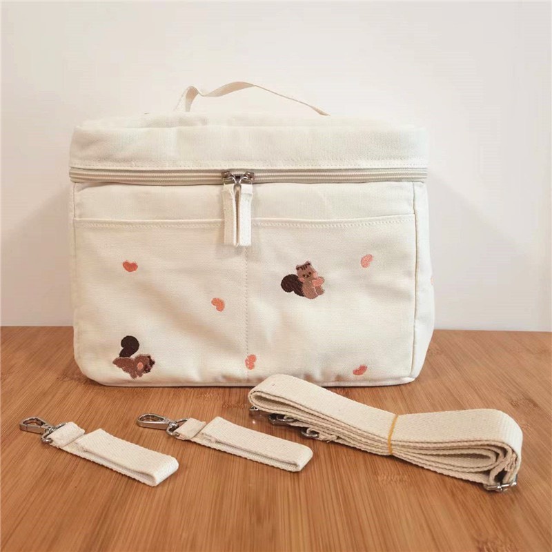 Túi giữ nhiệt bỉm sửa họa tiết thêu, túi bỉm sữa chống nước đa năng phong cách Hàn Quốc