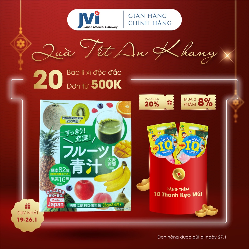 Bột Nước Ép Trái Cây Rau Củ Quả Tổng Hợp Có Chứa Lá Lúa Mạch Non Nội Địa Nhật Bản Hộp 24 gói