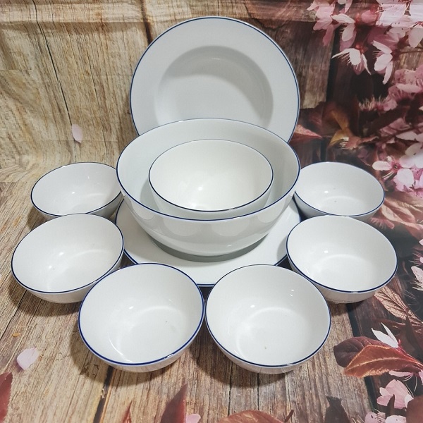 bộ chén tô dĩa sứ Minh Long viền xanh dương - bộ chén tô dĩa sứ minh long