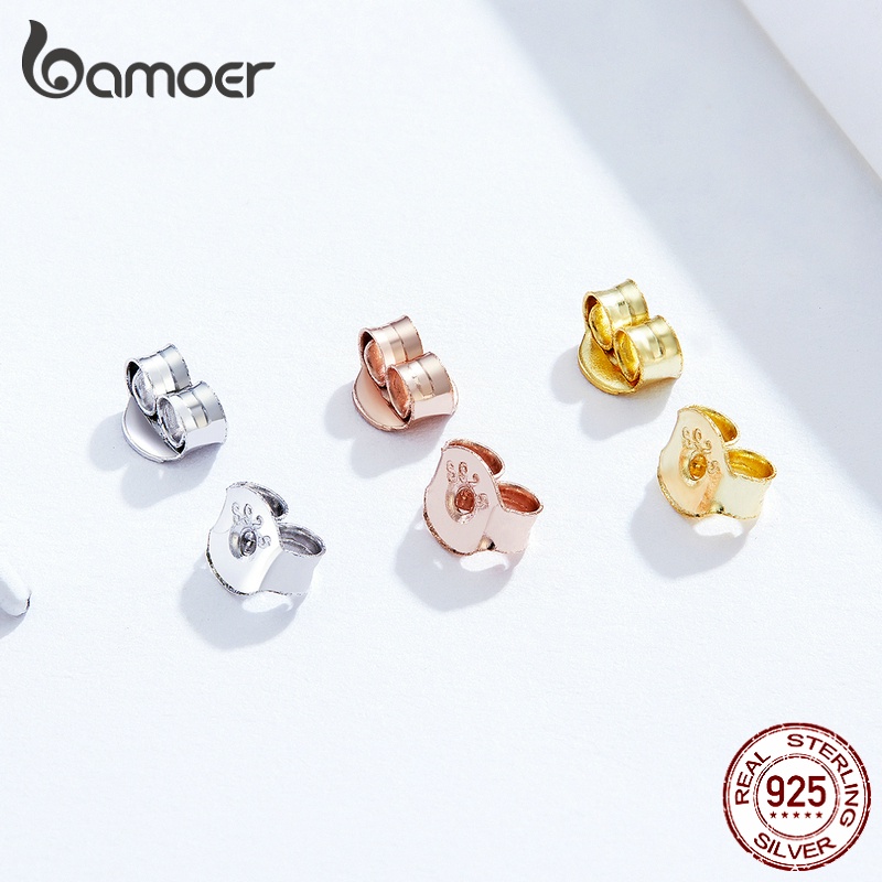 Bamoer Hạt Xỏ Lỗ Tai Bằng Silicon Bạc 925 Kích Thước 0.5cm Thời Trang