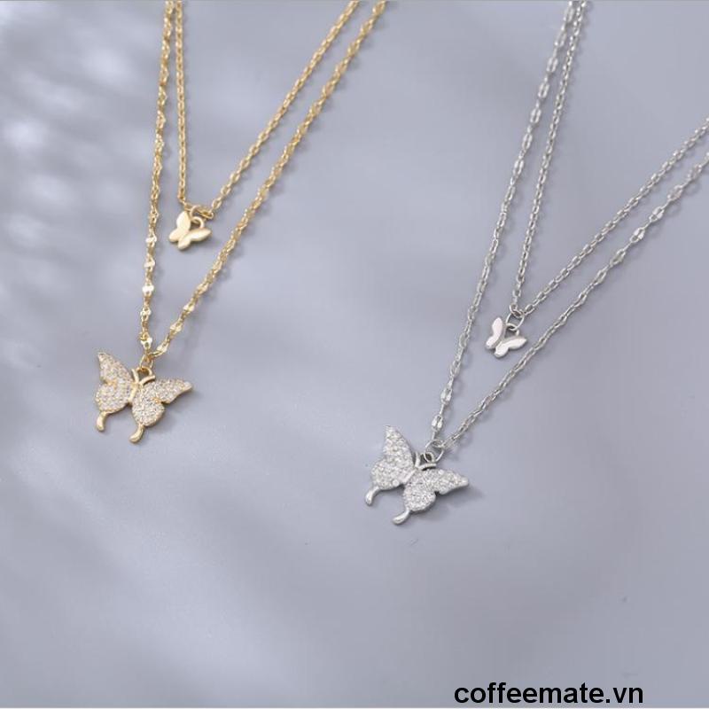 【coffeemate】⚡Vòng cổ hai sợi mặt hình bươm bướm phong cách Hàn Quốc thời trang cho nữ