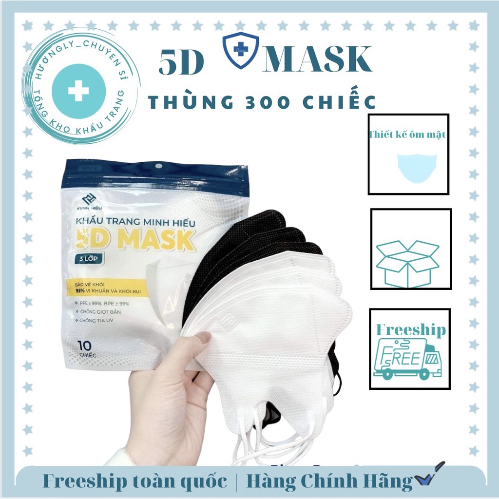 khẩu trang 5D 3 lớp kháng khuẩn chống bụi 2 màu đen/ trắng