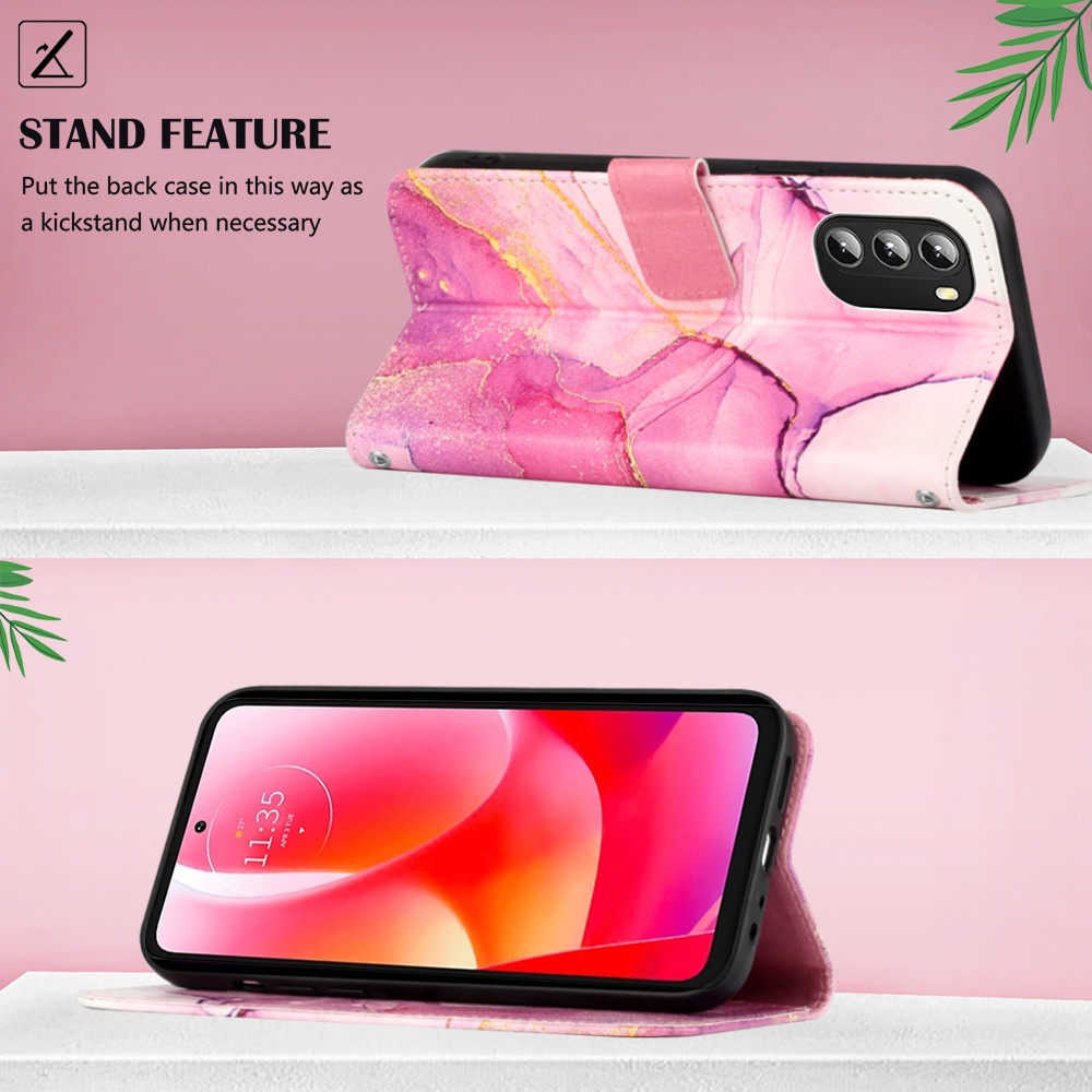 Ốp Điện Thoại Da PU Kiểu Ví Đế Lật Họa Tiết Cẩm Thạch Có Ngăn Thẻ Cho Motorola Moto G Power Stylus 5G Play Pure 2022 2021