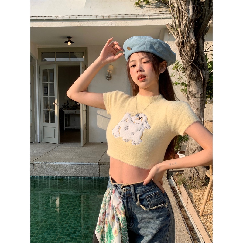 Áo sweater Mềm Mại Tay Ngắn Lưng Cao Nhiều Màu Dễ Phối Đồ Cho Cún Cưng