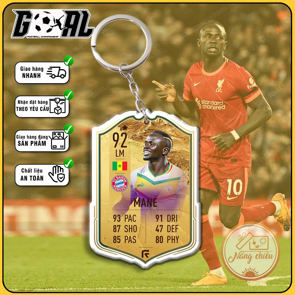 Móc khóa cầu thủ Sadio Mané-thẻ bóng đá CLB Bayern Munich mới nhất-phụ kiện treo balo chất lượng cao cấp [6113-6124]