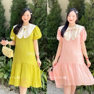 Váy Miumiu tơ xuông đuôi cá cổ nơ tiểu thư mềm mại