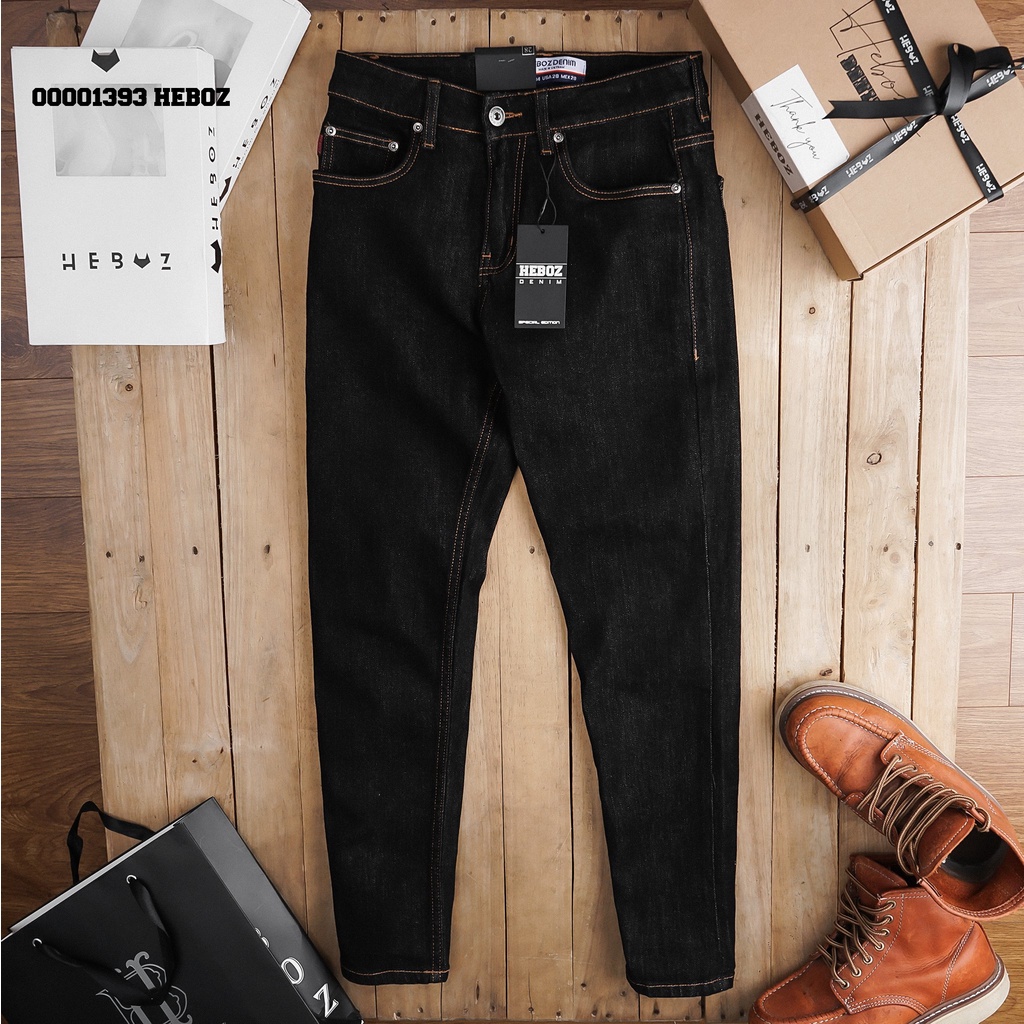 Quần jean Indigo mono đen Heboz, form slim fit, vải denim mềm mịn, co giãn nhẹ - 00001393