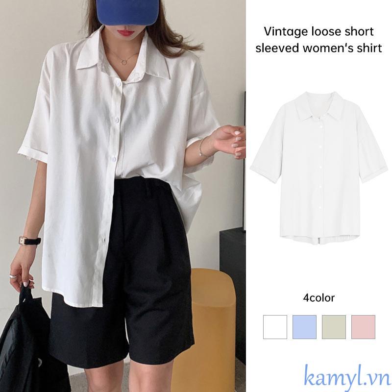 Áo Sơ Mi Lụa Nữ Ngắn Tay, Sơ Mi Ullzang Tay Cộc Nhiều Màu Thời Trang Dành Cho Nữ